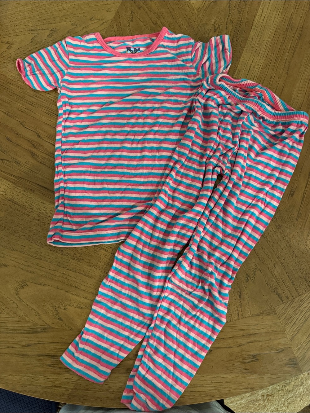 Kickee Pants Kids Striped Pink & Teal Pajama Set size 5